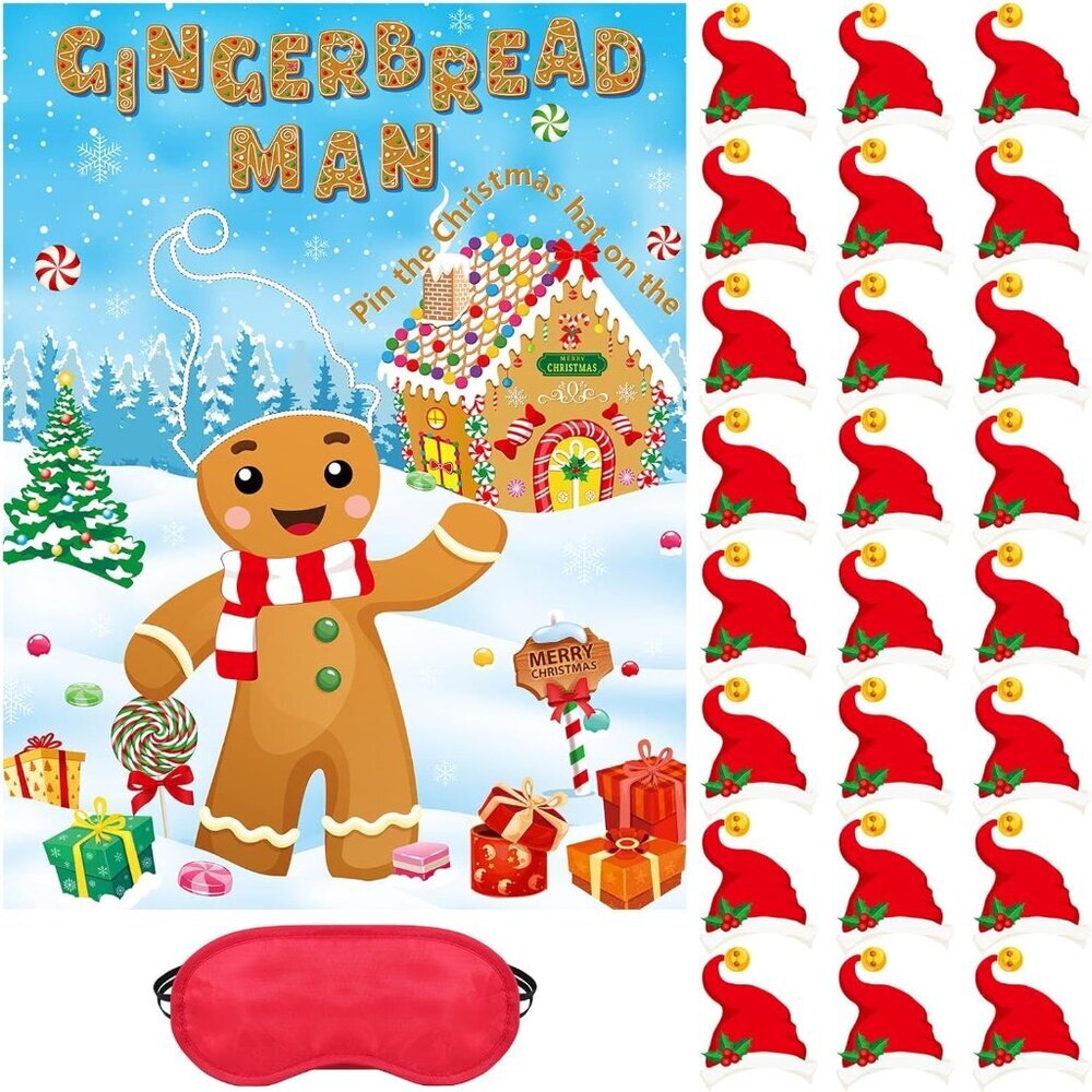 Pin The Christmas Hat on The Gingerbread Man Game Christmas Games for Party Larg